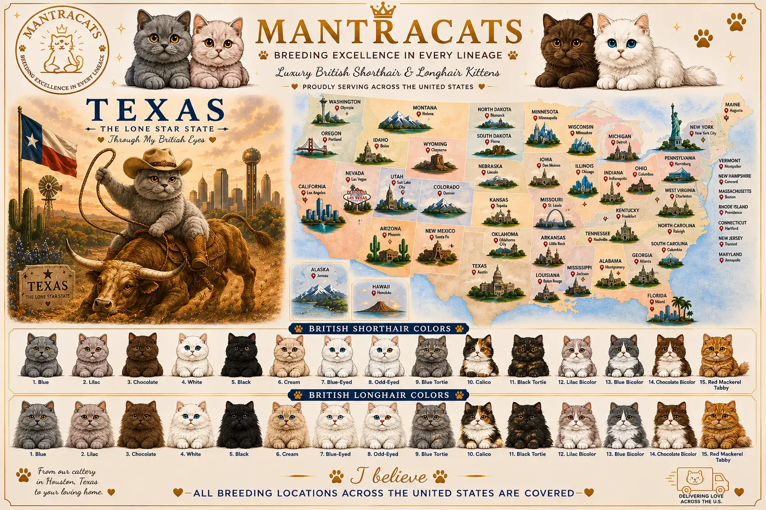 British Shorthair and Longhair kitten safe delivery across Texas and USA